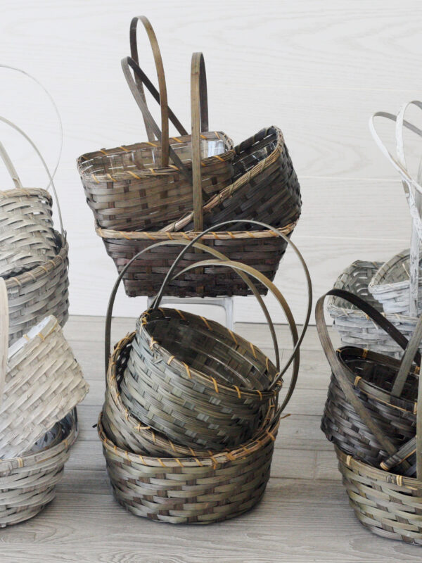 18 Piece Rattan Medium Baskets (6 Sets of 3) Size 8-9-10" Round, Square, Oval